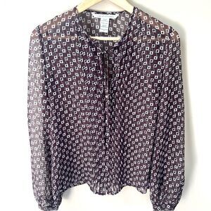 Diane von furstenberg silk geo print button down Sz 2